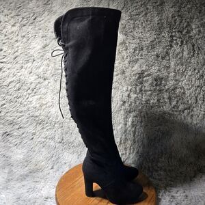 Top Moda Zola Womens Size 6.5 Back Lace Up Chunky Heel Over The Knee Boots